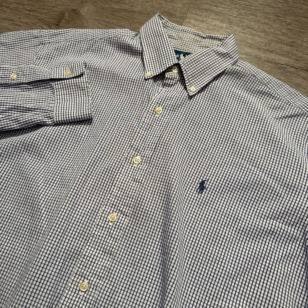 Ralph Lauren Shirt Men 16-35 Blue White Cotton Check Preppy Yarmouth Button Down